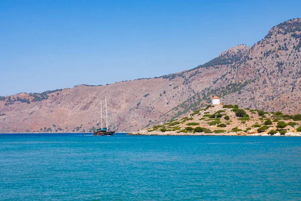 Остров Сими Красочные Архитектурные Сооружения Эгейское Море Греция — стоковое фото