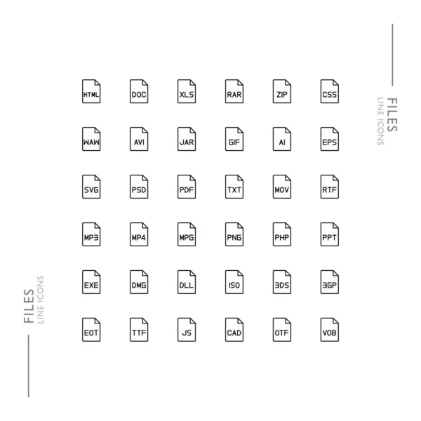 インターフェイスファイルの種類最小限のスリム現代的なラインアイコン — ストックベクタ