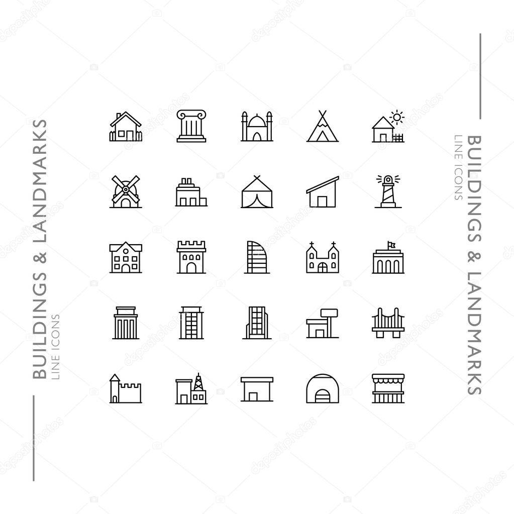 Buildings and Landmarks  Minimalistic Slim Modern Line Icons