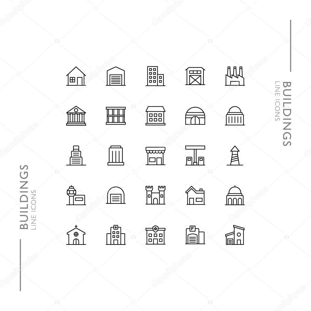 Buildings and Construction Minimalistic Slim Modern Line Icons