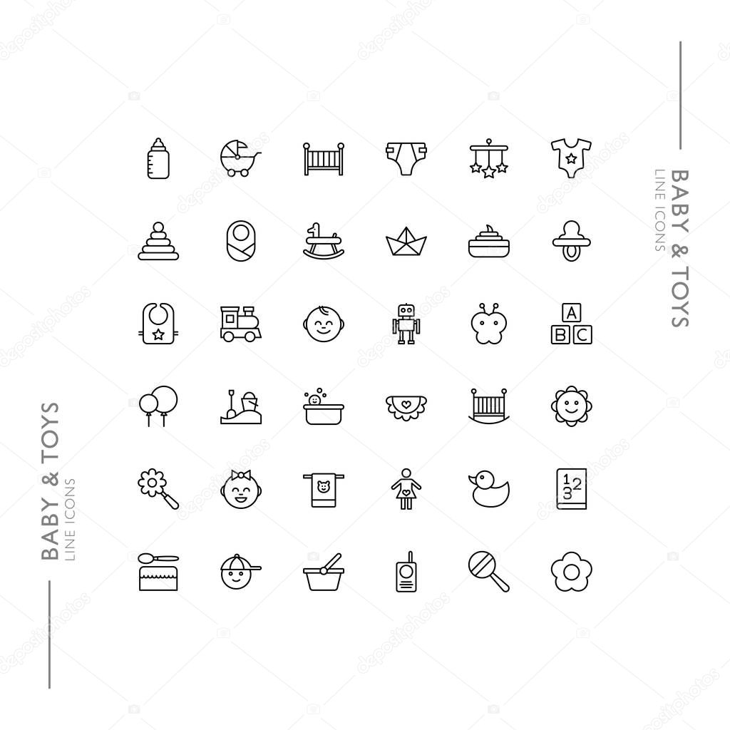 Baby and Toys Minimalistic Slim Modern Line Icons