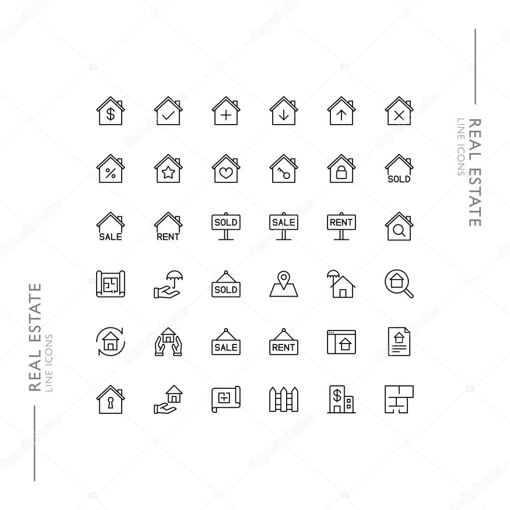 Real Estate and Building Minimalistic Slim Modern Line Icons