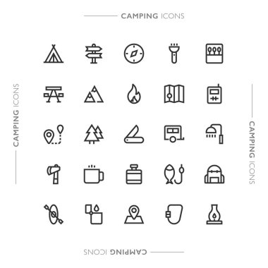 Kamp ve Yürüyüş Minimalist Modern Satır Simgeleri