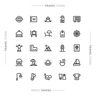 Seyahat ve Ulaşım Minimalist Modern Satır Simgeleri