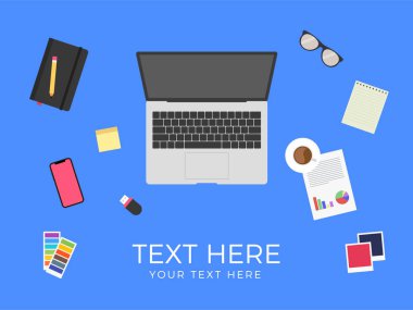 Düz ve Modern Masa Vektörü Elementleri Ofis Bilgisayar Sahnesi