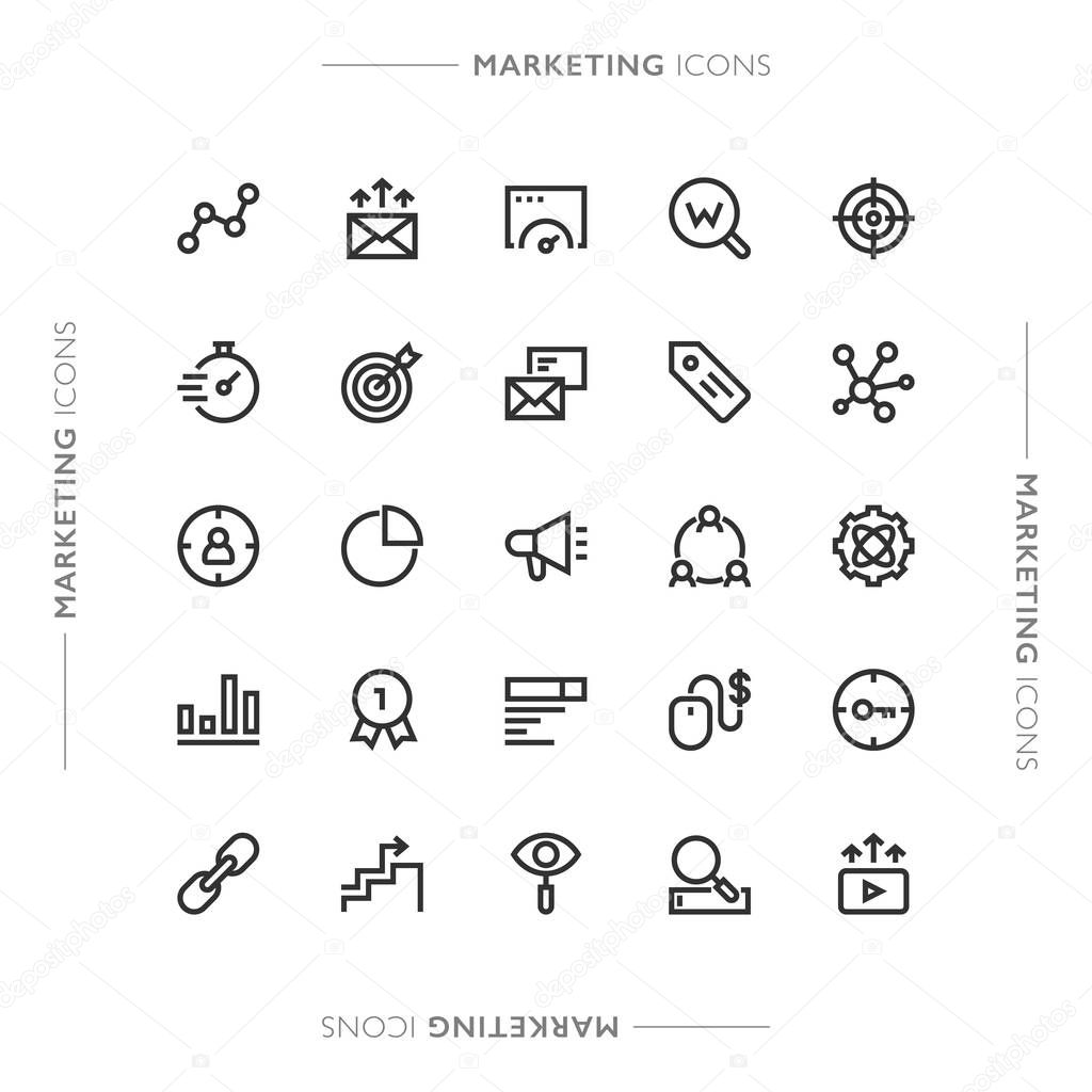 Marketing and Search Engine Optimization Minimalistic Modern Line Icons