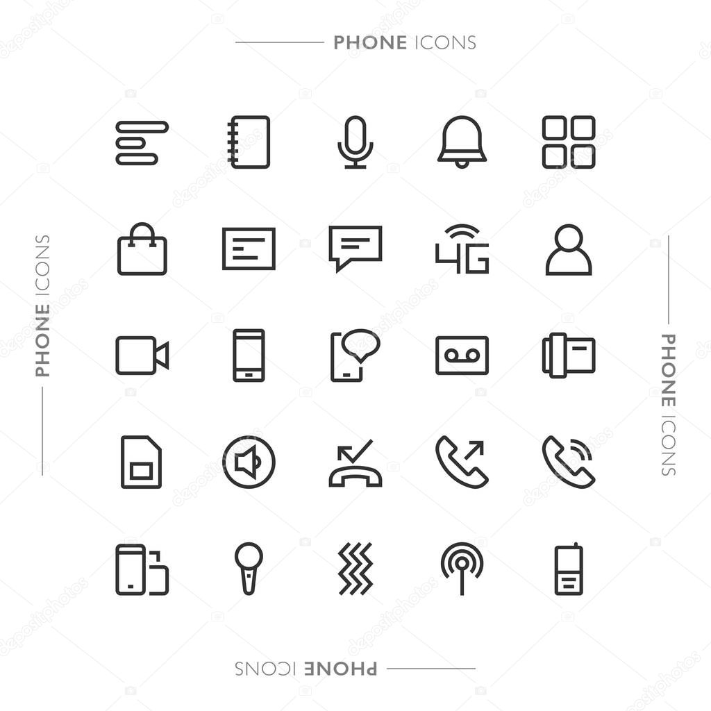 Phone and Communication Minimalistic Modern Line Icons