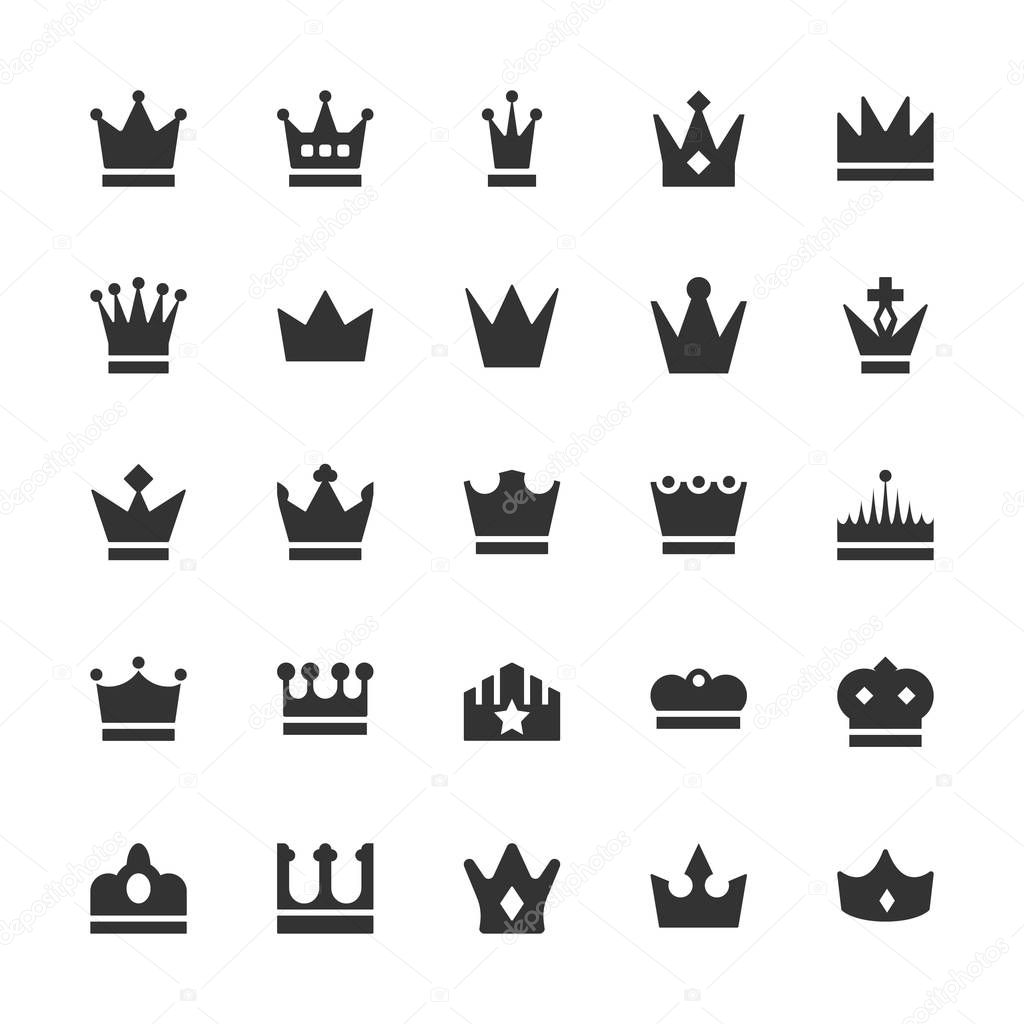 King President Crown Vector Monochrome Icons