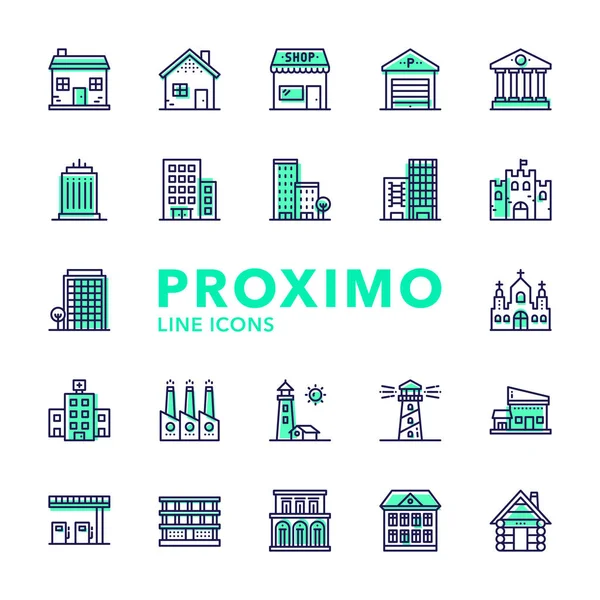 Binalar Fütürist Modern Materyal Tasarım Çizgisi Vektör Simgeleri