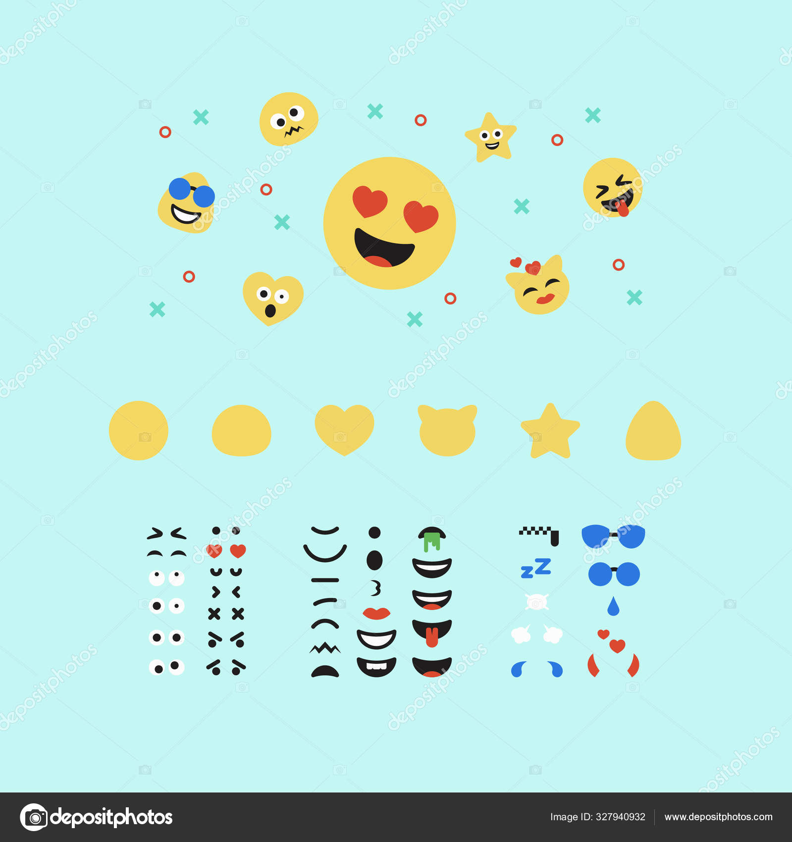 Emoticons Creator Emoji Faces Items Set Cute Fluffy Chat Symbols ...