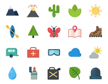 Material Düz Tasarım Açık Alan & Kamp Vektörü Simgeleri