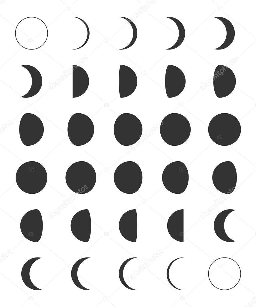 Lunar Moon Phases Icon Set Clipart Symbols