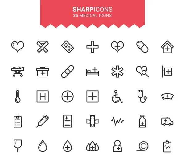 İnce Hat Sağlığı ve Zindelik Keskin Vektör Simgeleri