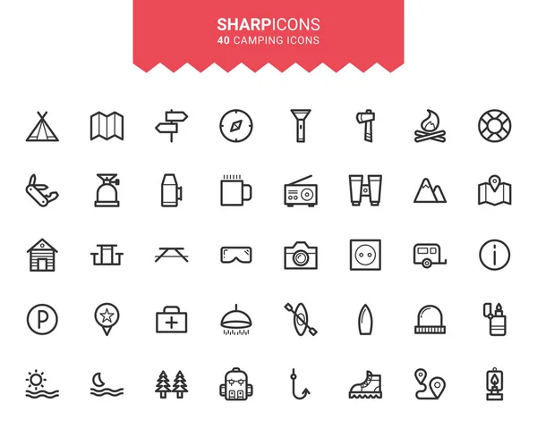 Minimalist İnce Çizgi Kamp Keskin Vektör Simgeleri