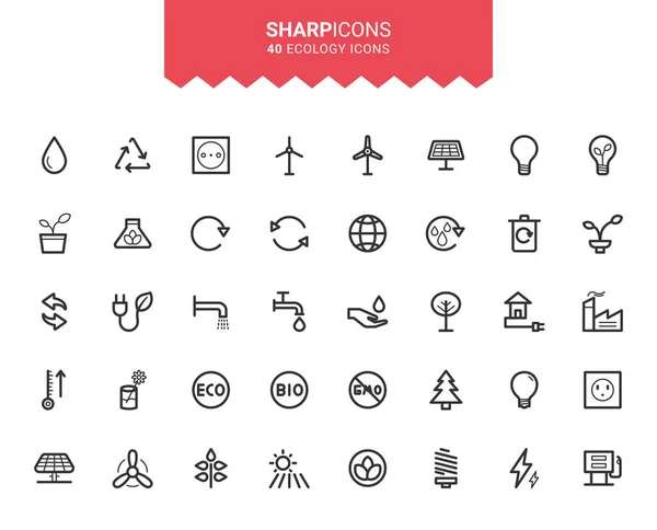 Minimalist İnce Çizgi Ekolojisi ve Enerji Keskin Vektör Simgeleri