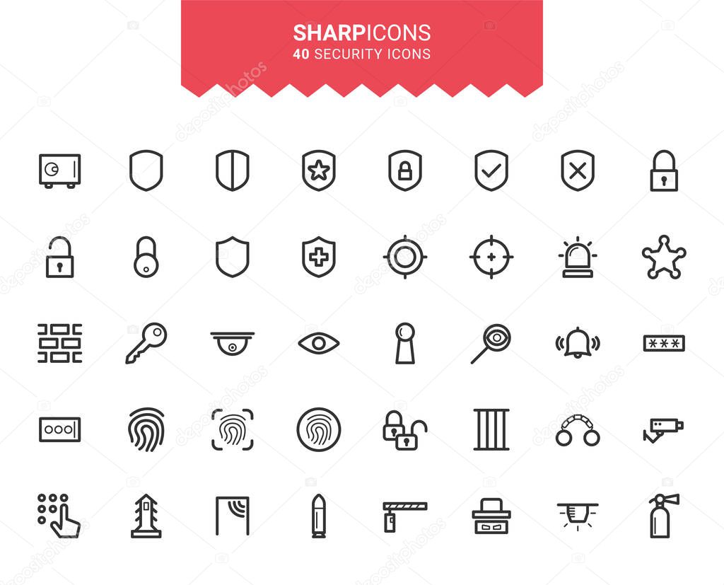 Minimalistic Thin Line Security Sharp Vector Icons