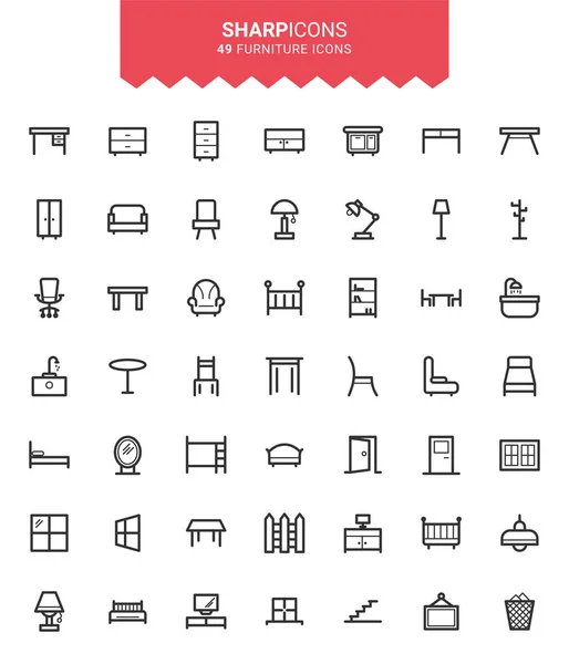 Minimalist İnce Çizgi Mobilya Keskin Vektör Simgeleri