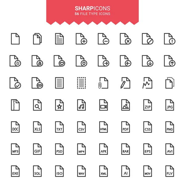 İnce Satır Dosya Tipleri Keskin Vektör Simgeleri
