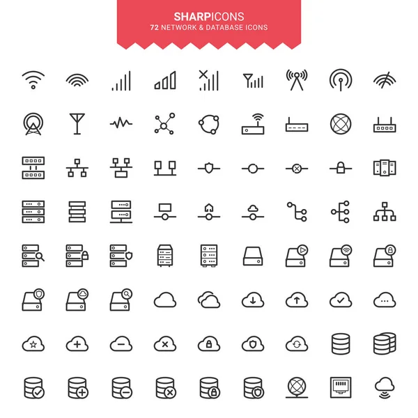 Minimaliste Ligne Mince Réseau Base Données Sharp Icônes Vectorielles — Image vectorielle
