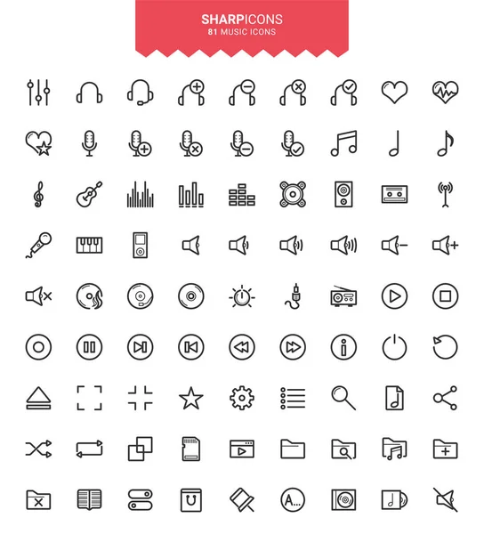 Minimalist İnce Satır Müzik Keskin Vektör Simgeleri