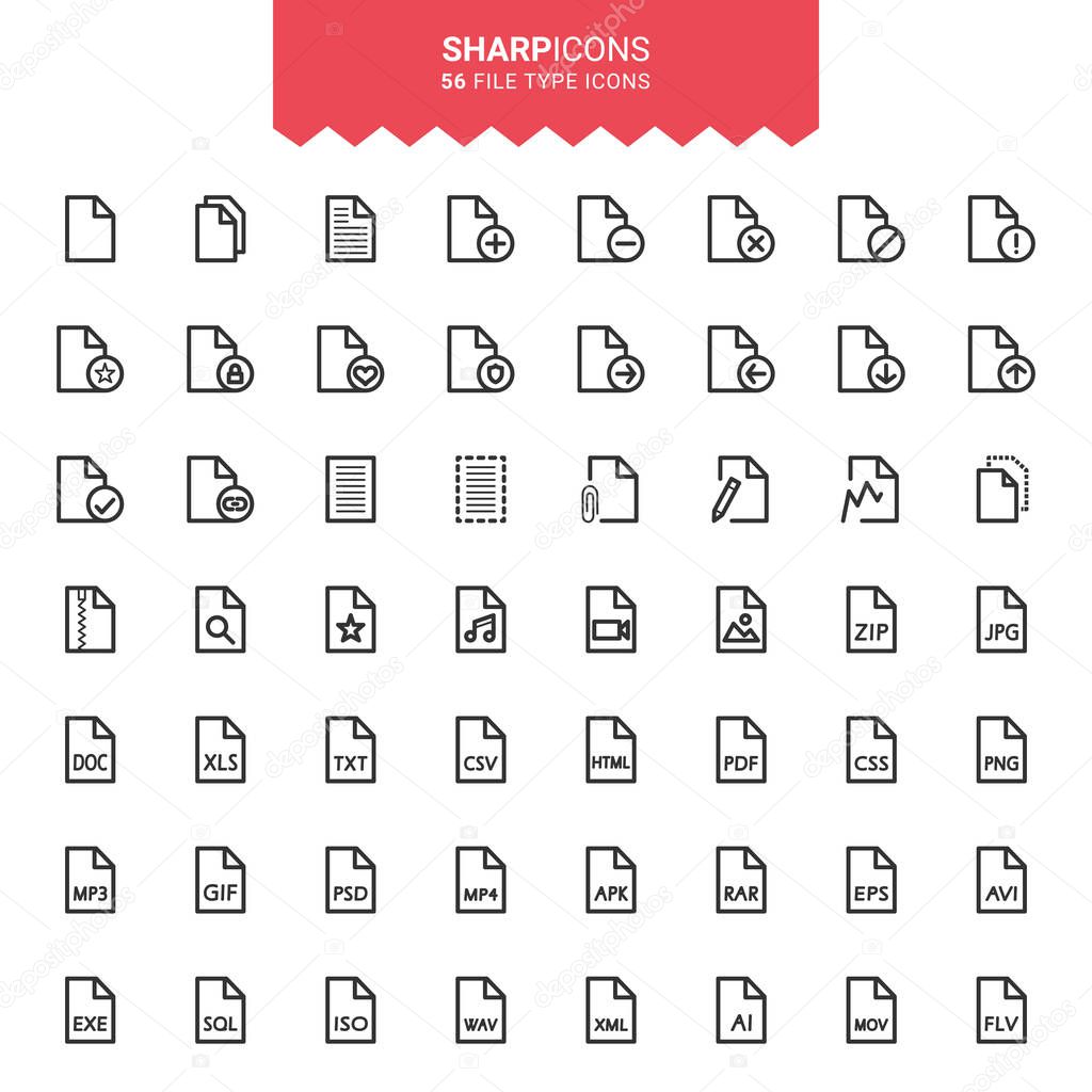 Minimalistic Thin Line File Types Sharp Vector Icons