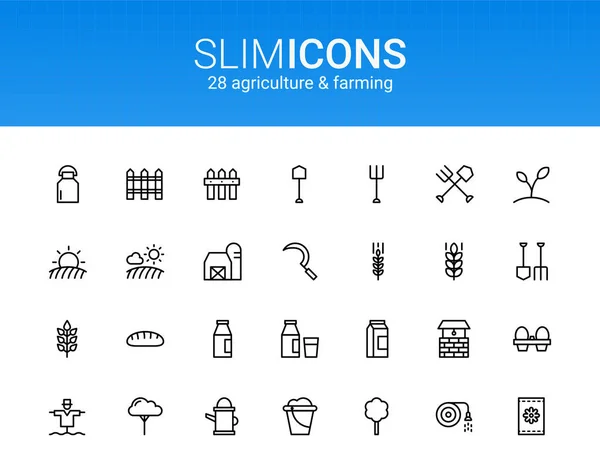 Minimalist Slim Line Agriculture Farming Vector Icons — стоковий вектор