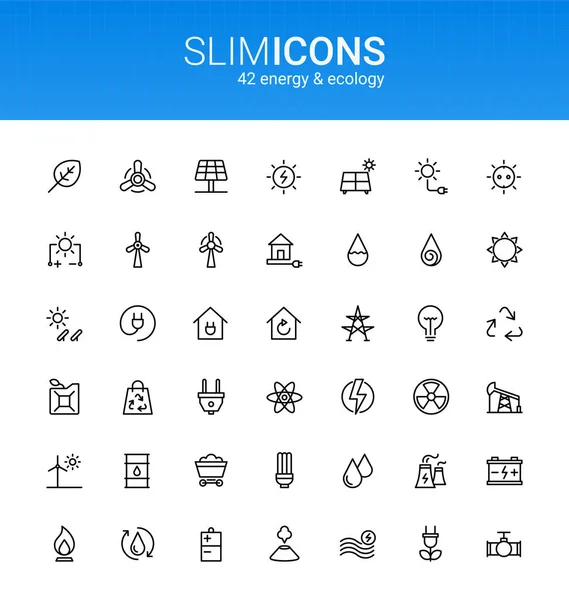 Minimalist Slim Line Energy Ecology Vector Icons — стоковий вектор