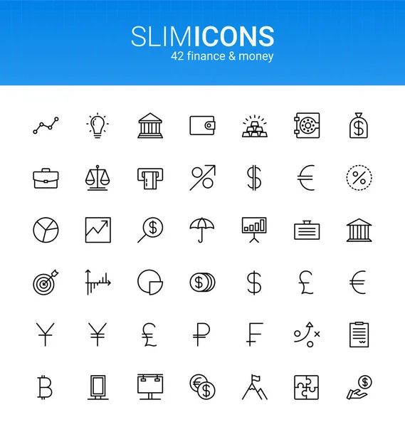 Minimalist Slim Line Finance Money Vector Icons — стоковий вектор