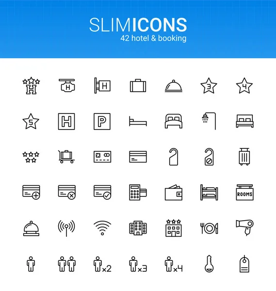Minimalist İnce Hat Oteli ve Rezervasyon Vektörü Simgeleri