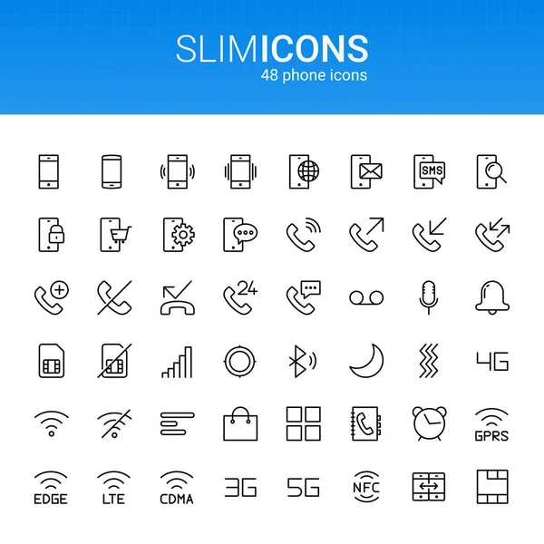 Asgari İnce Hat Telefon Vektörü Simgeleri