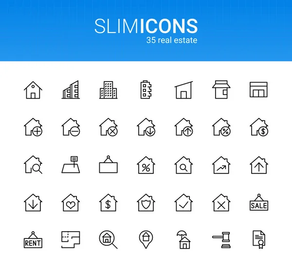 Мінімалізм Slim Line Real Estate Vector Icons — стоковий вектор