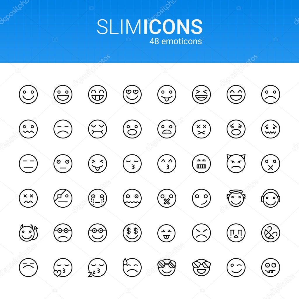 Minimalistic Slim Line Emoticons Vector Icons