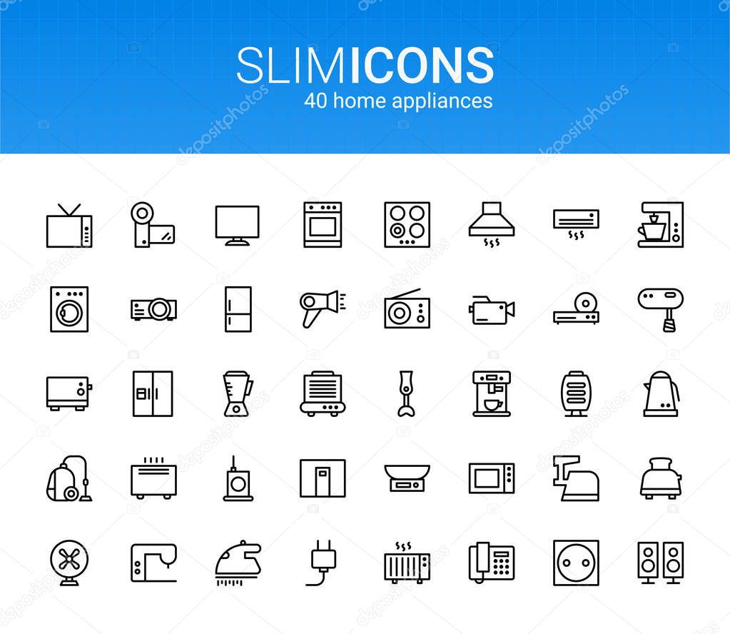 Minimalistic Slim Line Home Appliances Vector Icons