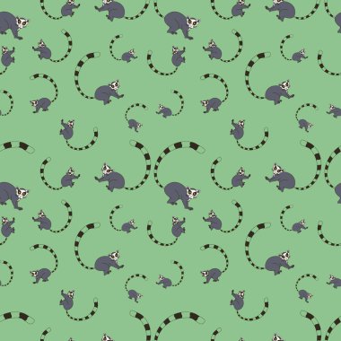 Komik bir lemurun renkli karikatür simgesiyle kusursuz desen.