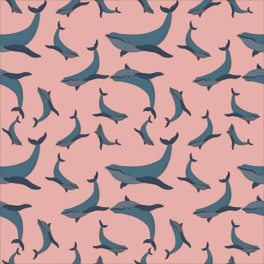 Bir balinanın renkli karikatür simgesiyle kusursuz desen.