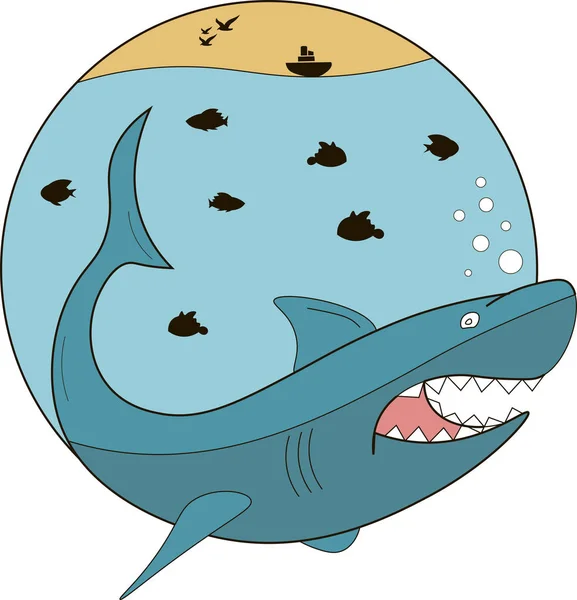 Tiburón en el mar ilustración . — Archivo Imágenes Vectoriales