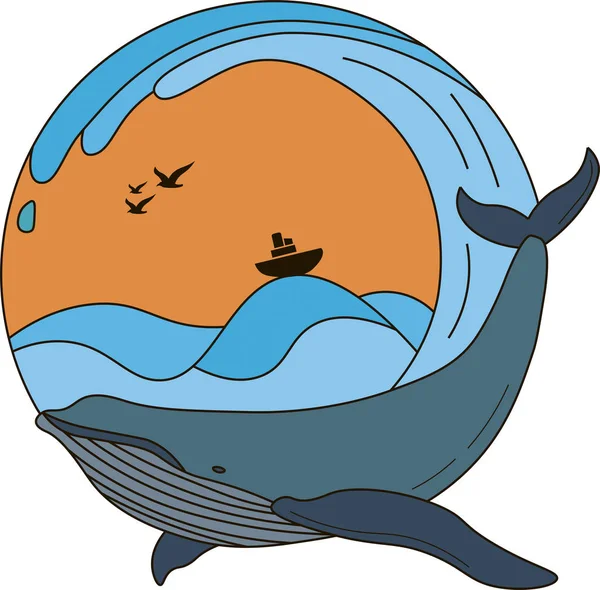 Whale in ocean vector illustration. — Stock Vector
