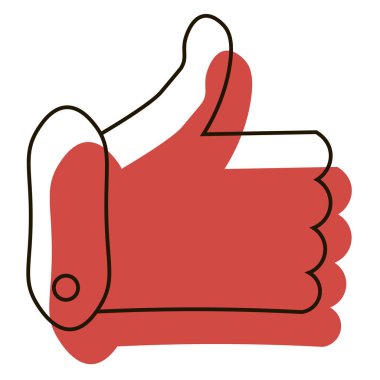 Kırmızı gölge ikonu ile başparmak yukarı. Sosyal düğme.