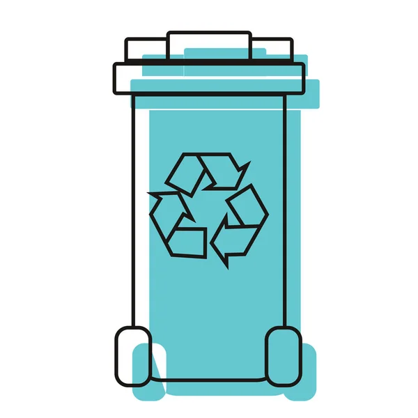 Plastikmüllbox mit Recycling-Symbol. — Stockvektor