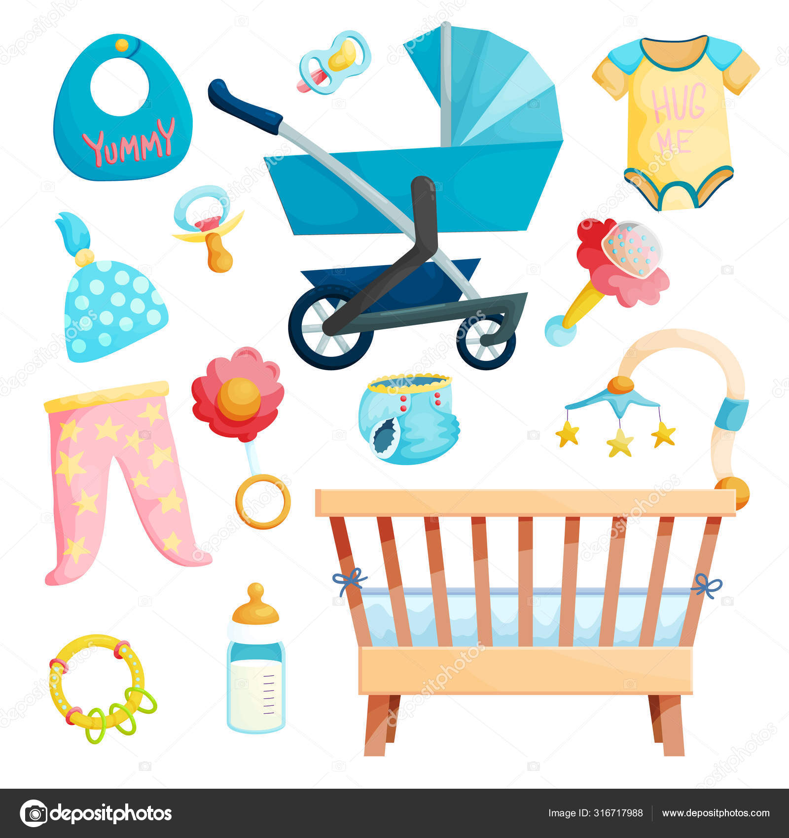 Baby care accessories cartoon stickers set Stock Vector Image by ©Levinanas  #316717988