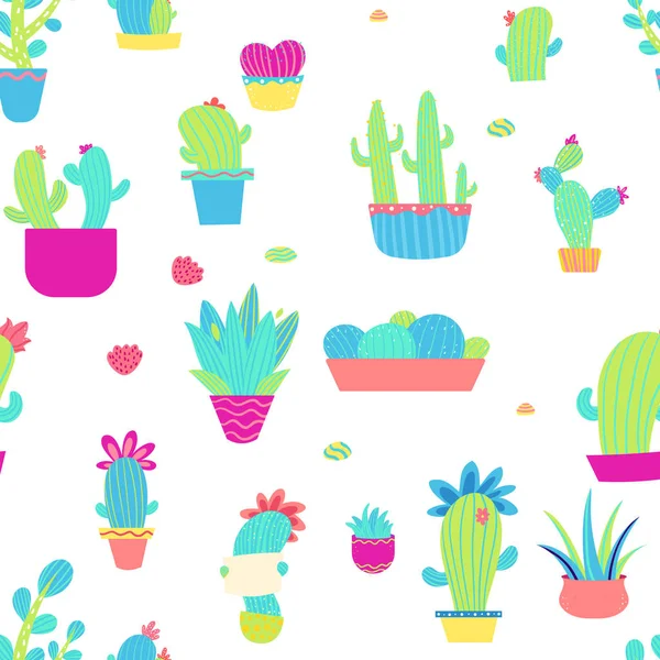 Holčičí Kaktusový Vzor Roztomilý Kaktusový Vektor Ilustrace — Stockový vektor