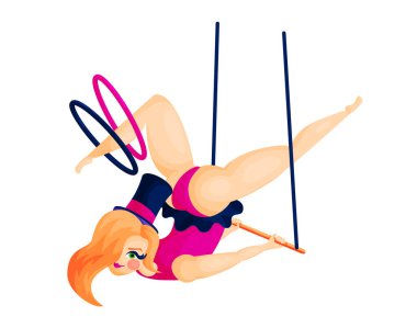 Halkaları düz vektör illüstrasyonlu hava jimnastikçisi