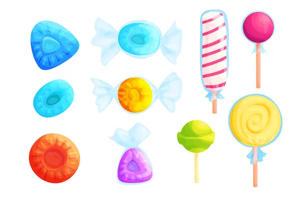 Tatlı renkli şekerler düz vektör çizim seti