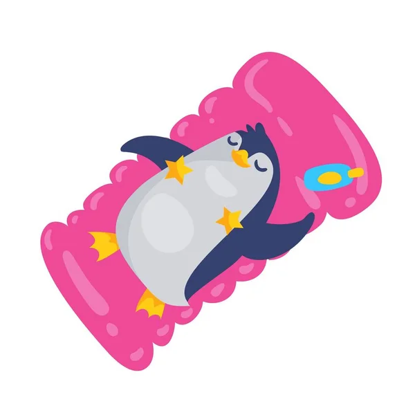 かわいいペンギンオンインフレータブルマットレス — ストックベクタ