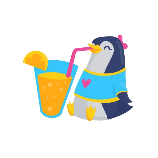 Cute girl penguin with cocktail — Stock Vector