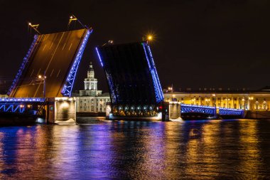 Palace Bridge, St Petersburg açılması. Kunskamera görünümünü