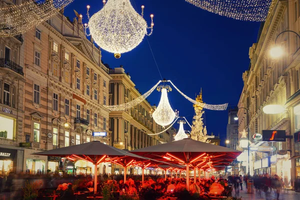 Ausztria Bécs November 2019 Central Evening Streets Vienna Újévi Karácsonyi — Stock Fotó