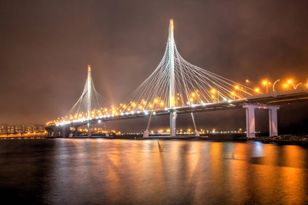Saint Pétersbourg Russie Vue Pont Haubans Nocturnes Saint Pétersbourg Pont — Photo