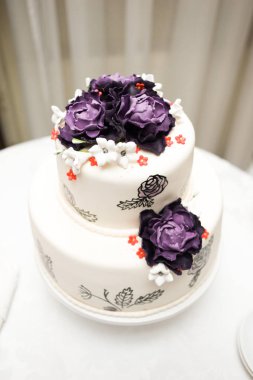 Büyük düğün pastası. Gelin ve damat kesme