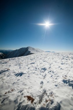 Güzel kış dağlar. Ulusal Doğa Parkı. Karlı kış